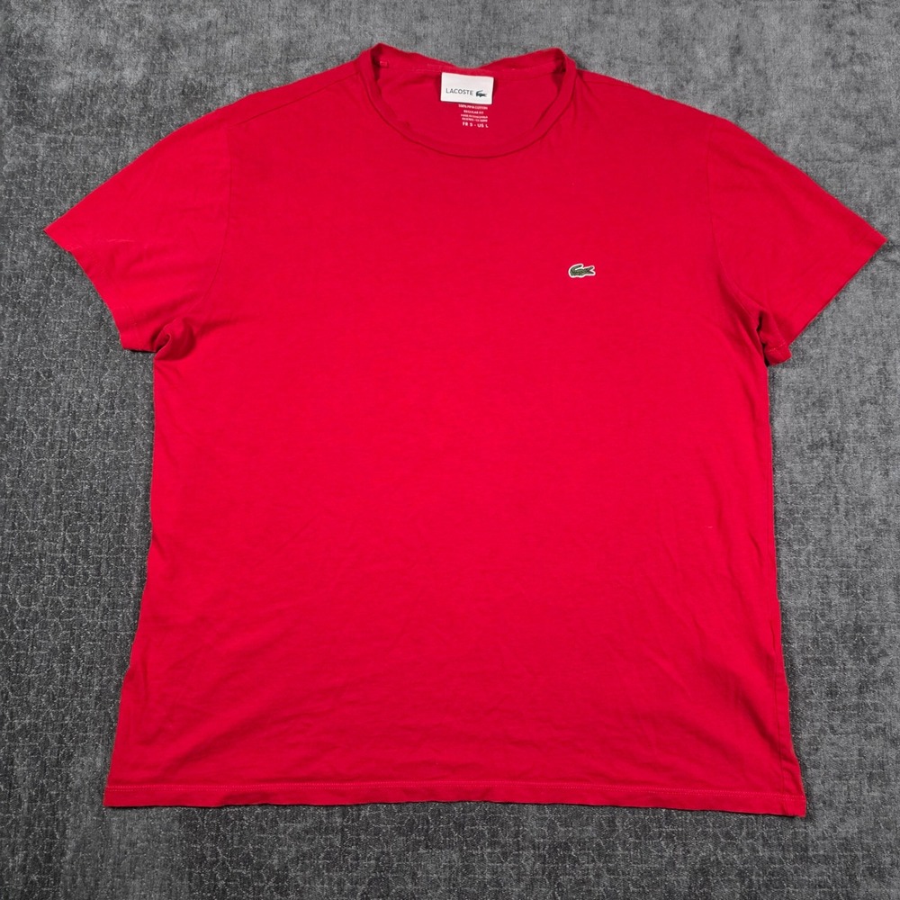 Lacoste Mens Red Pima Cotton Regular Fit Short Sleeve T-Shirt Size L FR 5